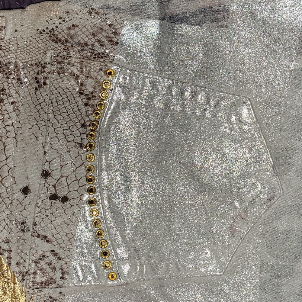 Silver and Gold Embellished Snakeskin Clutch